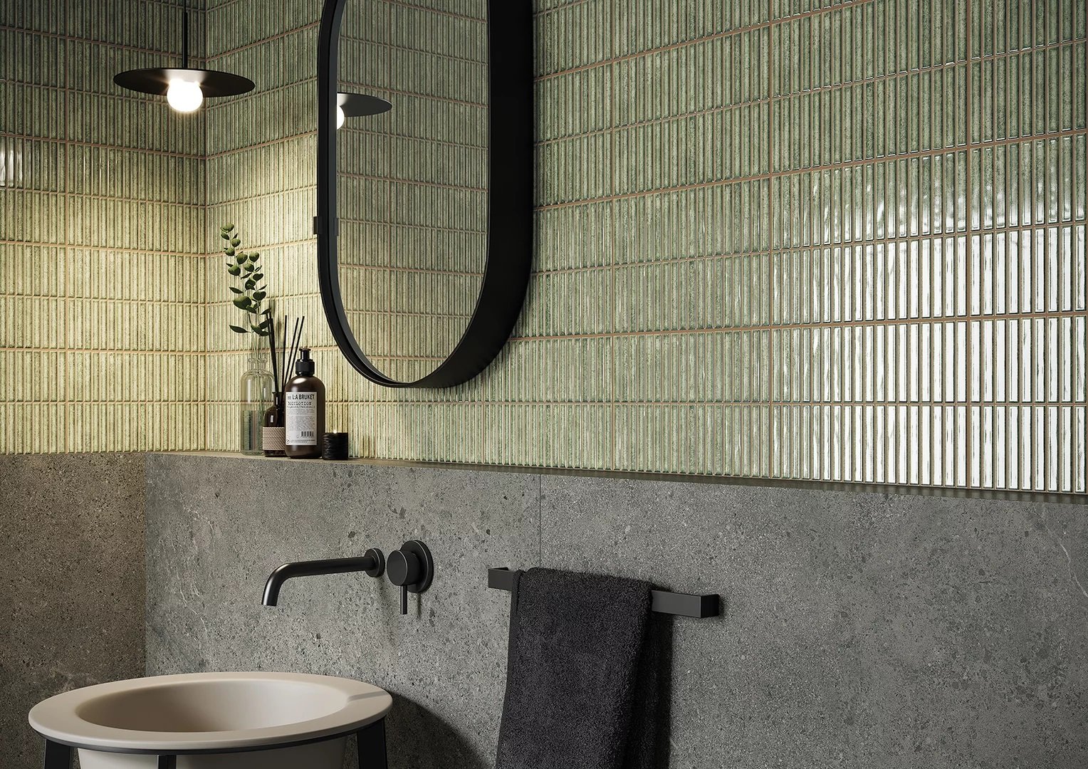 #Koupelna #Moderní styl #zelená #Extra velký formát #Matný obklad #700 - 1000 Kč/m2